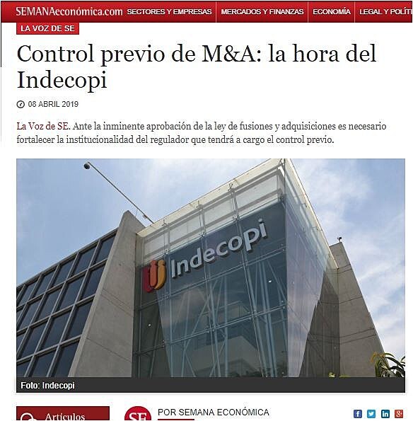 Control previo de M&A: la hora del Indecopi